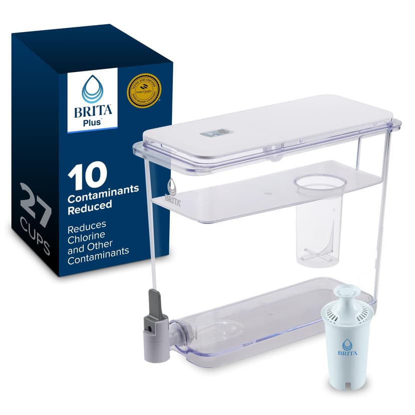 Brita X-Large 27 Cup Water Pitcher Dispenser, Includes 1 Filter, White | WQA and NSF/ANSI Certified, Reduces Chlorine, Copper, Mercury & Cadmium, Lasts 2 Months, Household Essential