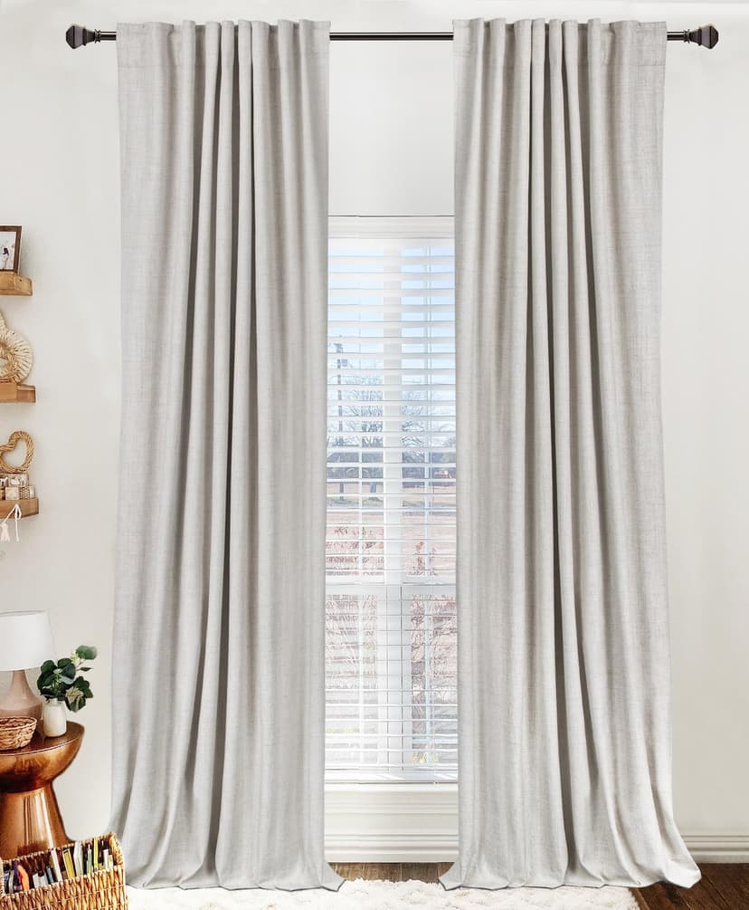 Linen Textured Total Blackout Curtains for Bedroom 102 Inches Long, Beige | 100% Blackout Shield, Back Tab/Rod Pocket Living Room Drapes, Thermal Insulated Blackout Curtains 2 Panels Set, 50"W x 102"L