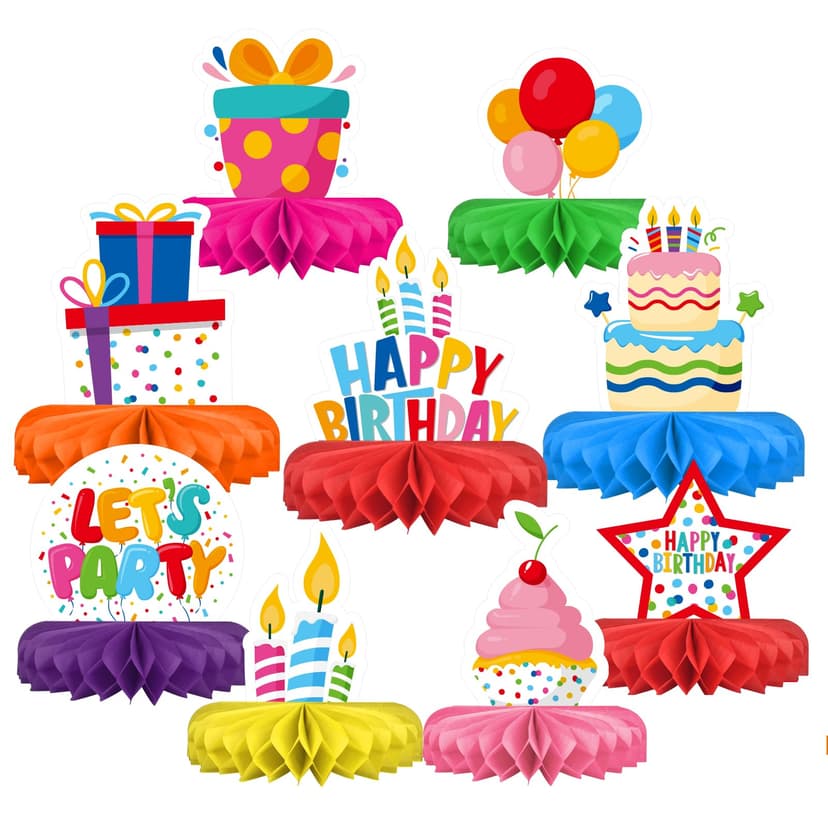 Happy Birthday Decorations Set - Colorful Themed Honeycomb Centerpiece, Table Decoration for Kids' Birthday Party Supplies