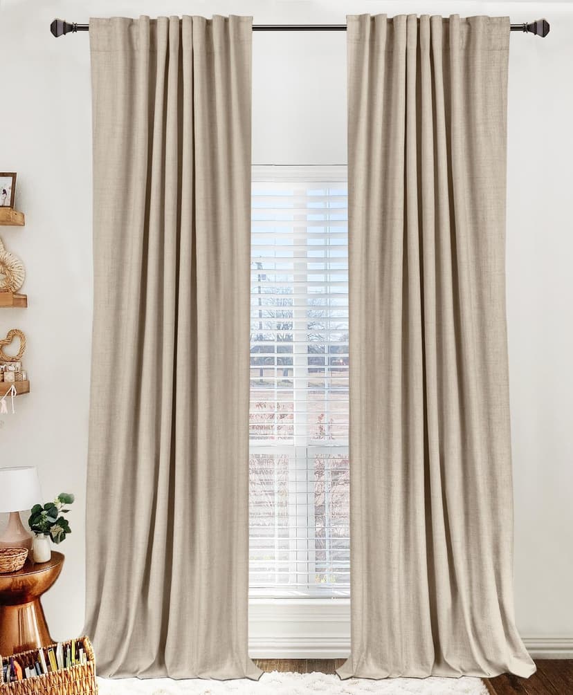 Linen Textured Total Blackout Curtains for Bedroom 96 Inches Long, Oatmeal | 100% Blackout Shield, Back Tab/Rod Pocket Living Room Drapes, Thermal Insulated Blackout Curtains 2 Panels Set, 50"W x 96"L