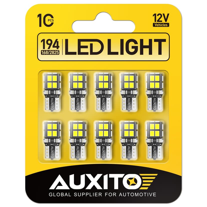AUXITO 194 LED Bulb 6000K White 168 2825 W5W T10 Wedge 14-SMD Interior Car Bulbs Replacement for Dome Map Door Courtesy Trunk License Plate Parking Lights, 10 PCS