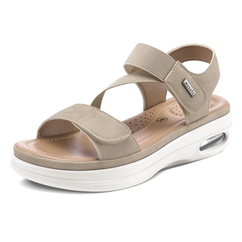 mysoft Women's Summer Walking Sandals Air Cushion Support Platform Ankle Strap Shoes Comfortable Casual Wedge Sandals