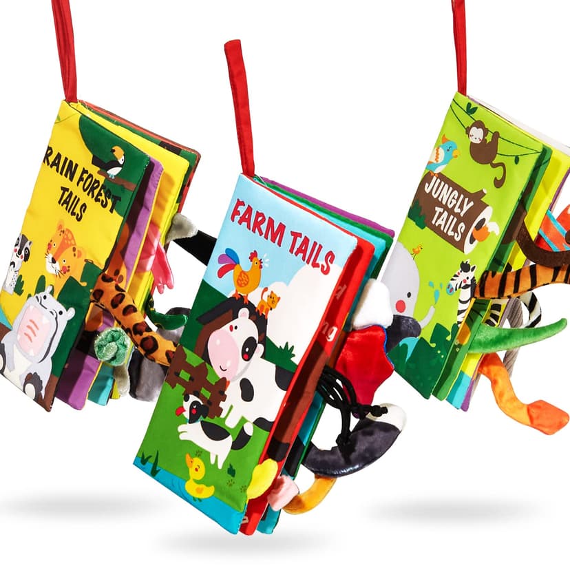 beiens Baby Book Toys, 3PCS Touch and Feel Soft Sensory Crinkle Books | Baby Toys 0-3-6-12-18 Months, Cloth Infant Newborn Toys for Tummy Time, Stroller Car Seat Toys, Baby Boy Girl Shower Gifts