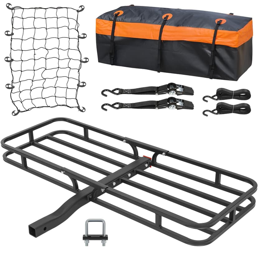 WEIZE 53" x 19" Hitch Mount Cargo Carrier Basket 500LB Capacity with Hitch Stabilizer, Waterproof Bag, Net & Straps, Fits 2" Receiver for Car SUV, Steel Construction