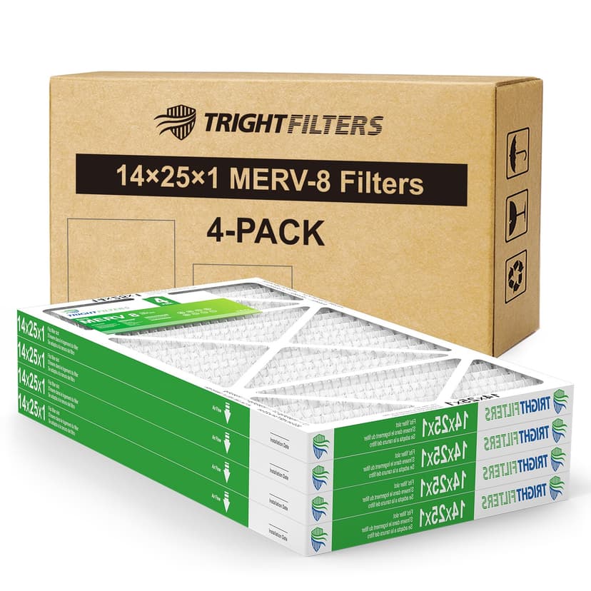 TRIGHTFILTERS 14x25x1 Air Filter 4 Pack, Durable MERV 8 Pleated Home HVAC AC Furnace Filters, Lightweight Compact Air Conditioner Filter Replacement