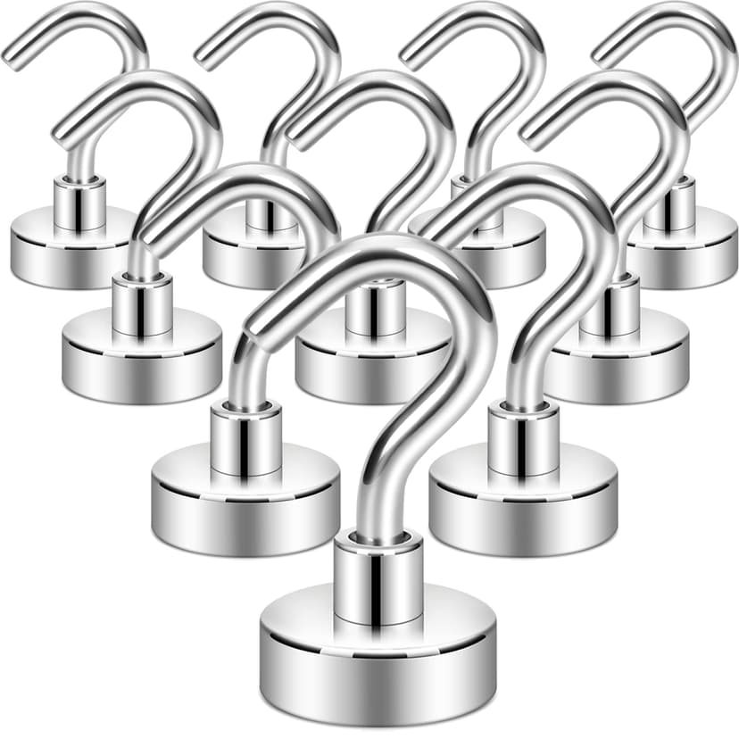 Neosmuk Magnetic Hooks, 30lb Heavy Duty, Silver, 10 Pack | for Cruise Cabins and Cruise Essentials 2026, Strong Magnet Hooks for Hanging on Metal Walls and Refrigerators