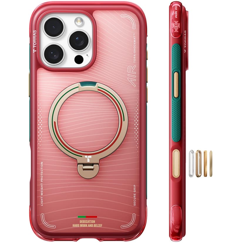 TORRAS World Cup Inspired, Official Portuguese Football Federation Limited Edition, Ostand Q3 Air for iPhone 16 Pro Case, 360 Magnetic Stand, Fit for MagSafe, Mil-Grade Drop Tested, Wave Passion