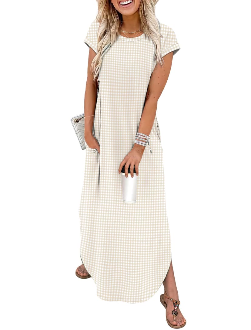 WIHOLL Summer Dresses Cap Sleeve Crewneck Maxi Long Casual Dress with Pockets Beach Vacation Sundresses 2026 Trendy