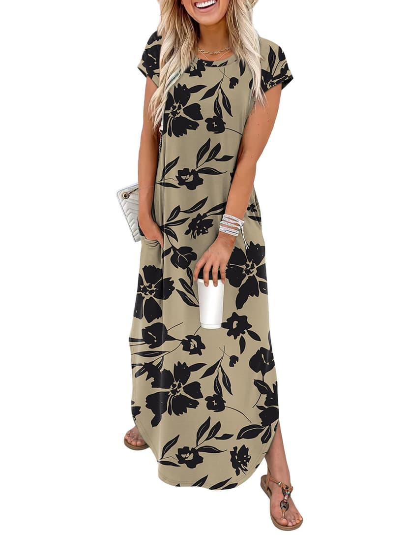 WIHOLL Summer Dresses Cap Sleeve Crewneck Maxi Long Casual Dress with Pockets Beach Vacation Sundresses 2026 Trendy