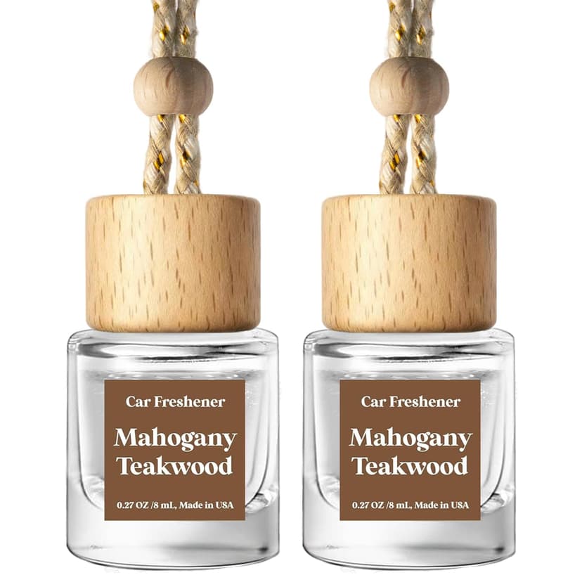 C Classy Car Air Freshener Hanging 2 Pack, Mahogany Teakwood Essential Oil Diffuser, Cute Glass Bottle, Long-Lasting Fragrance Car Accessories for Women & Men, Made in USA