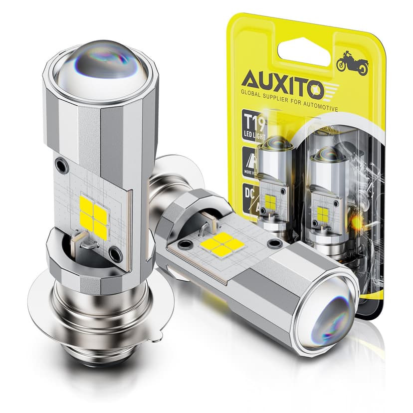 AUXITO H6M P15D LED Motorcycle Light Bulbs Hi/Lo Beam T19 H6 6500K Cool White 5000LM for ATVS UTVS, Plug and Play, Pack of 2