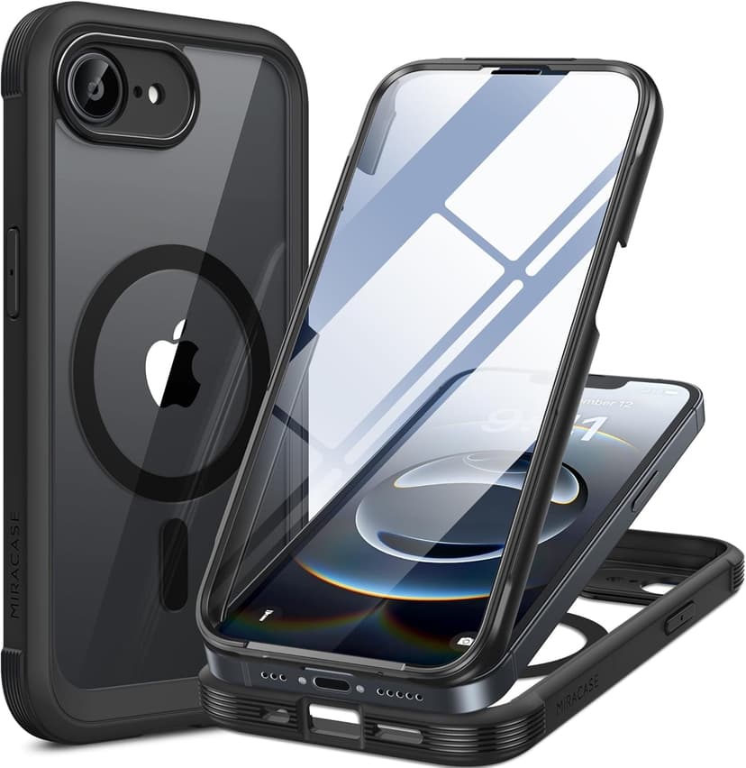 miracase for iPhone 17e Case & iPhone 16e Case, Full-Body Phone with Built-in Glass Screen Protector, [Magnetic with MagSafe] Military Drop Proof 17 E/ 16 E Cover Bumper 6.1 inch, Black