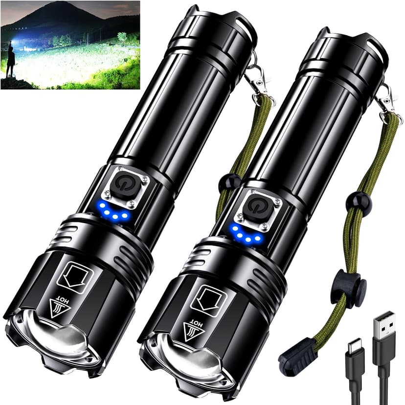 AKNEAR Rechargeable LED Flashlight 99000 High Lumens, Super Bright Flashlights with Zoomable & USB C Rechargeable & 5 Light Mode & IPX7 Waterproof, Powerful Flash Light for Home, Hiking, Camping