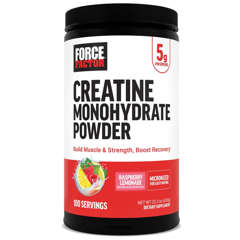 Force Factor Creatine Monohydrate Powder, 5g Dose, Micronized | Support Muscle Growth, Strength, Recovery, Cognitive Health & Working Memory, Raspberry Lemonade, 500g, 100 Servings