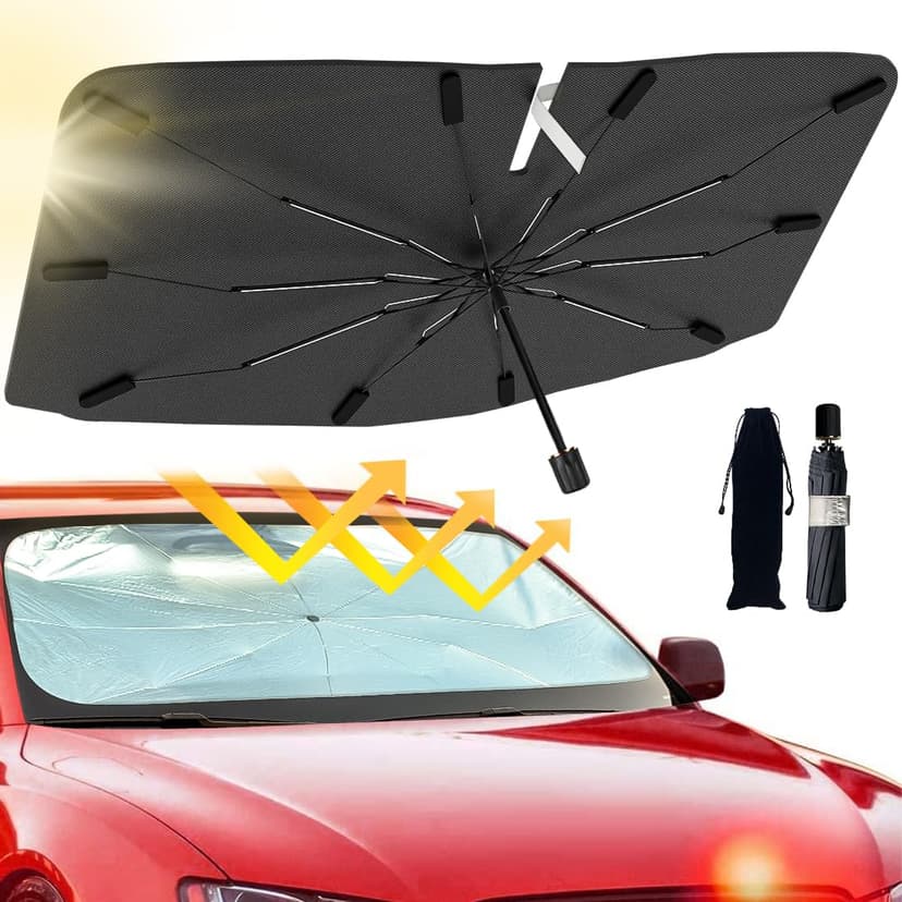 2026 Windshield Sun Shade Umbrella, Foldable Car Sunshade, 99% UV Block | Car Front Window Shield(Heat Insulation Protection) for Auto Windshield Covers Blackout Trucks Cars(Large)