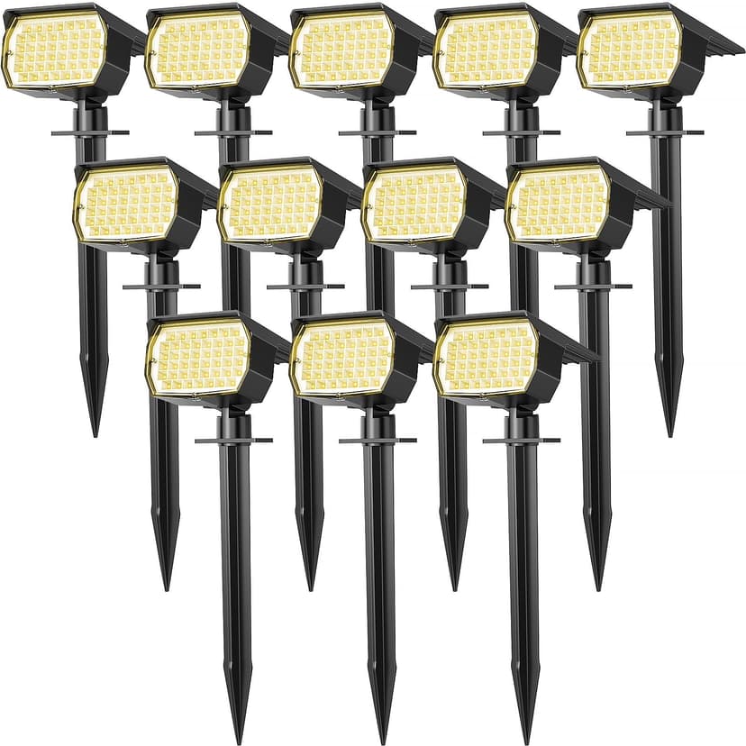 WENATY Solar Spot Lights Outdoor Waterproof Spotlights 12 Pack Warm White | 46LED, 3 Mode, Auto On/Off Landscape Spotlights Solar Powered Flood Lights for Outside Pathway Yard Garden House Walkway Tre