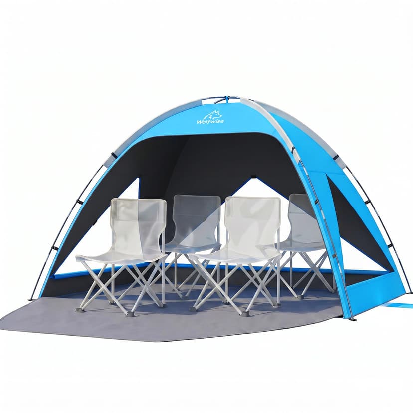 Wolfwise Large Beach Tent Sun Shelter for 3-4 Person, UPF 50+ UV Protection Beach Shade Tent, Portable and Easy Setup with Privacy & Ventilation Window, 95 ″x65″x55″, Black Coating