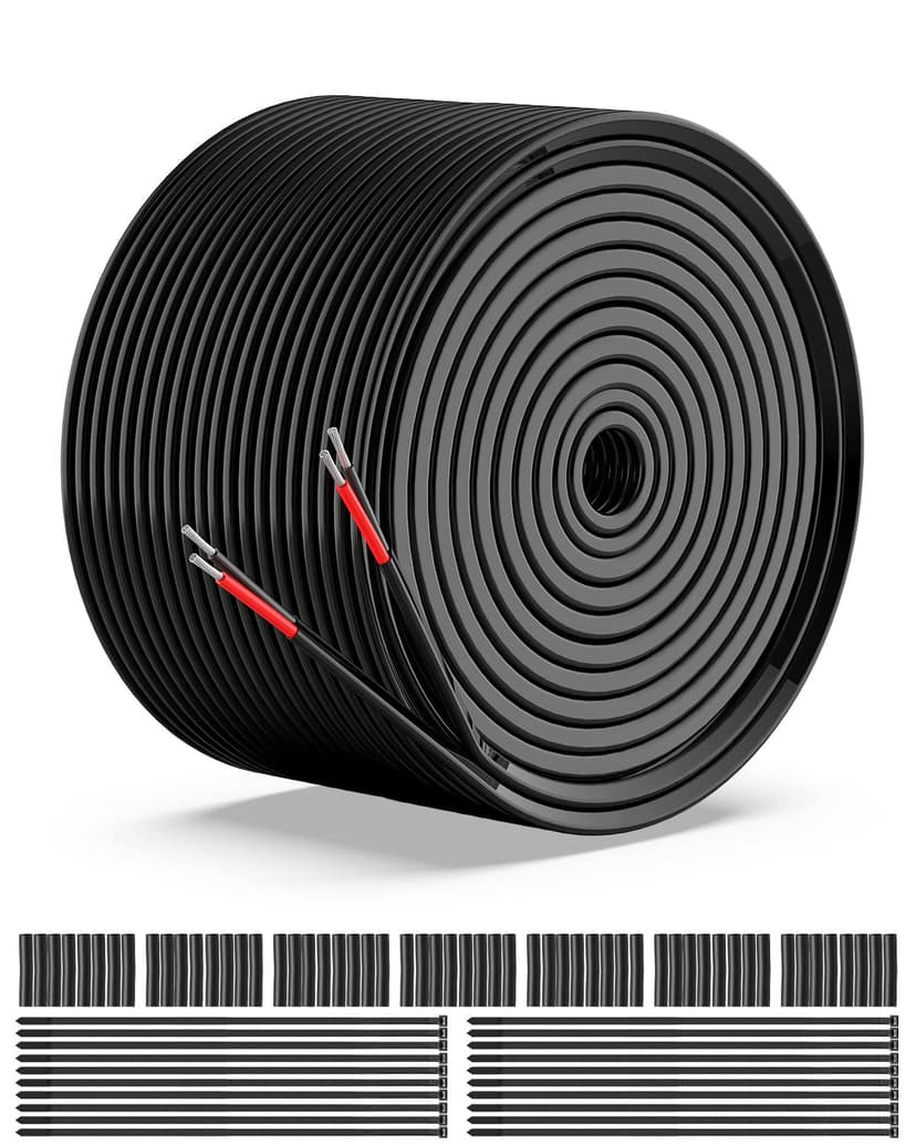 NAOEVO 16 Gauge Wire 2 Conductor Electrical Wire, 16 AWG Stranded PVC Cord, 12V Low Voltage/Tinned Copper/Flexible Cable for Automotive Wiring, Lamp Cord, Marine Cable (100FT)