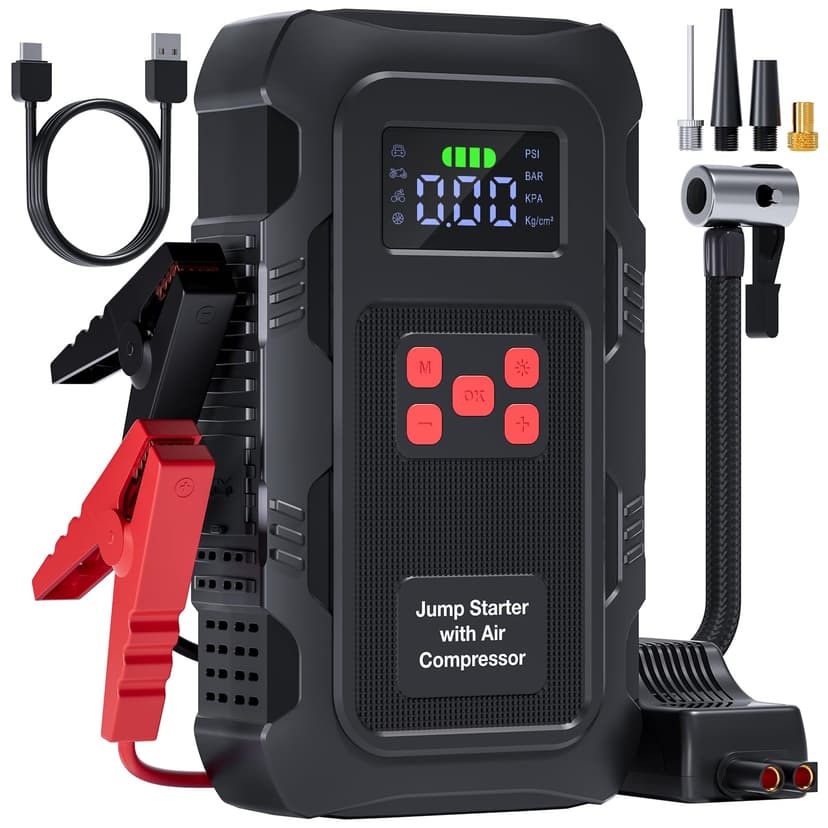 HPBS 5000A Jump Starter with Air Compressor, Portable Car Battery Jump Starter with 150 PSI Tire Inflator for Up to 10.0L Gas and 8.0L Diesel Engines, 12V Jump Box Battery Charger Booster(Red)