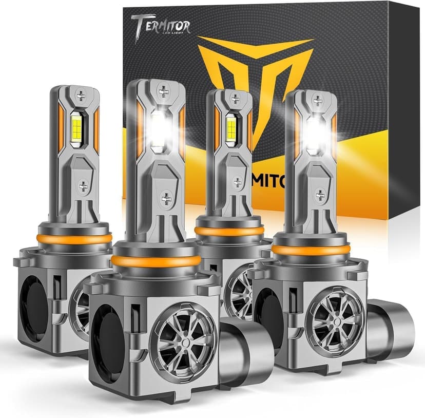 Termitor 9005 9006 Light Bulbs Combo, 150,000LM Super Brighter, 6500K Cool White, 1:1 Mini Halogen Size 9005 HB3 & 9006 HB4 Accessory Fog Light with Cooling Fan, Plug and Play, Pack of 4