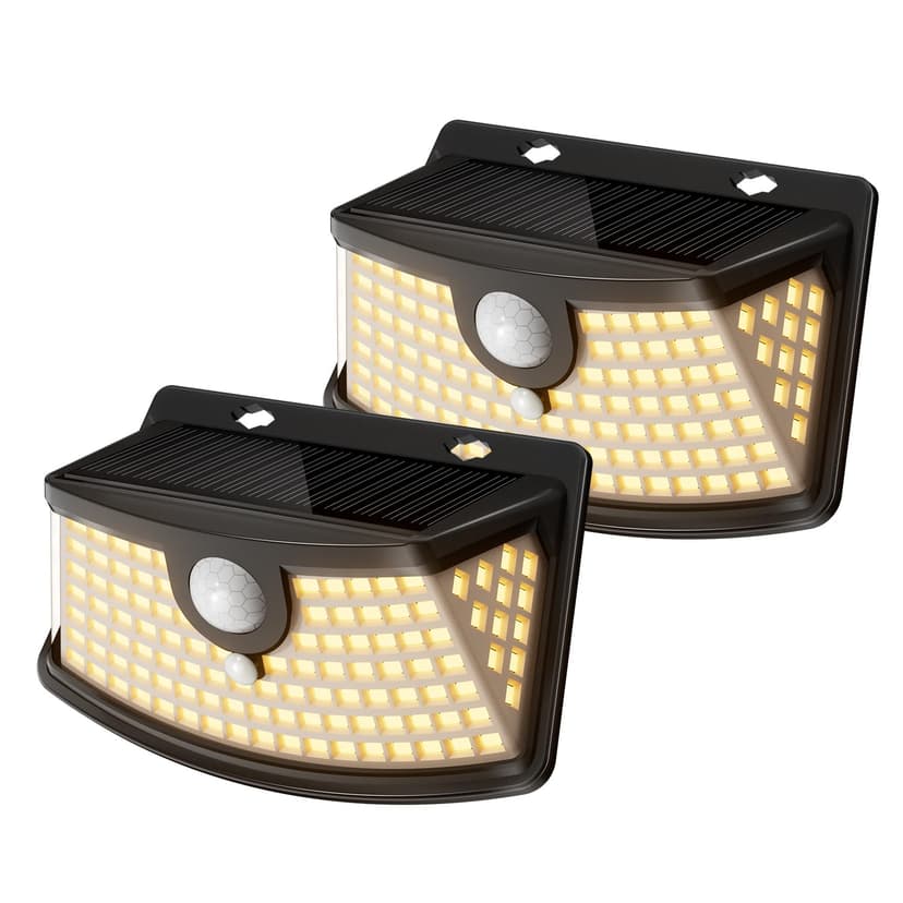 Aootek Solar Motion Sensor Lights Outdoor 120 LEDs, Black, 2 Pack | Lights Reflector, 270° Wide Angle, IP65 Waterproof, Step Lights For Front Door, Yard, Garage, Deck