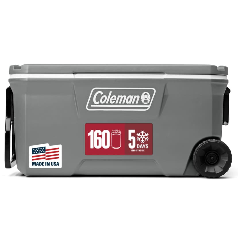 Coleman Classic Series Insulated Portable Rolling Cooler with Wheels, Leak-Resistant Outdoor Hard Cooler Keeps Ice up to 5 Days, 100-Quart