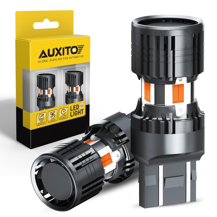 AUXITO 2025 Latest CANBUS 7440 7443 LED Bulbs Amber Yellow with Built-in Resistor Anti Hyper Flash 7440NA 7441 7444 7444NA W21W WY21W Error Free LED Front Rear Turn Signal Lights, Pack of 2