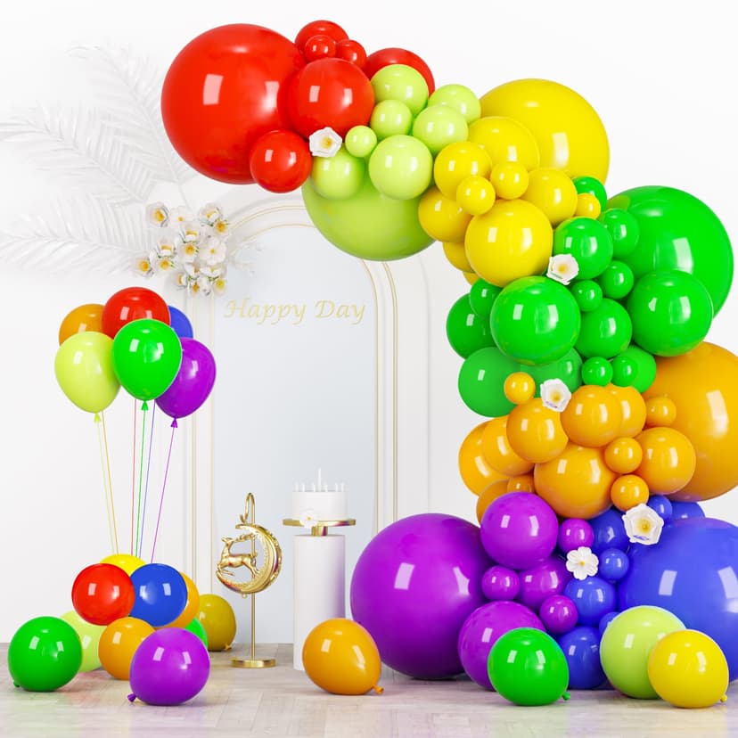 Voircoloria 134pcs Rainbow Balloons Garland Arch Kit, 18 12 10 5 Inch | for Birthday Baby Shower Graduation Wedding Gender Reveal Party Decorations