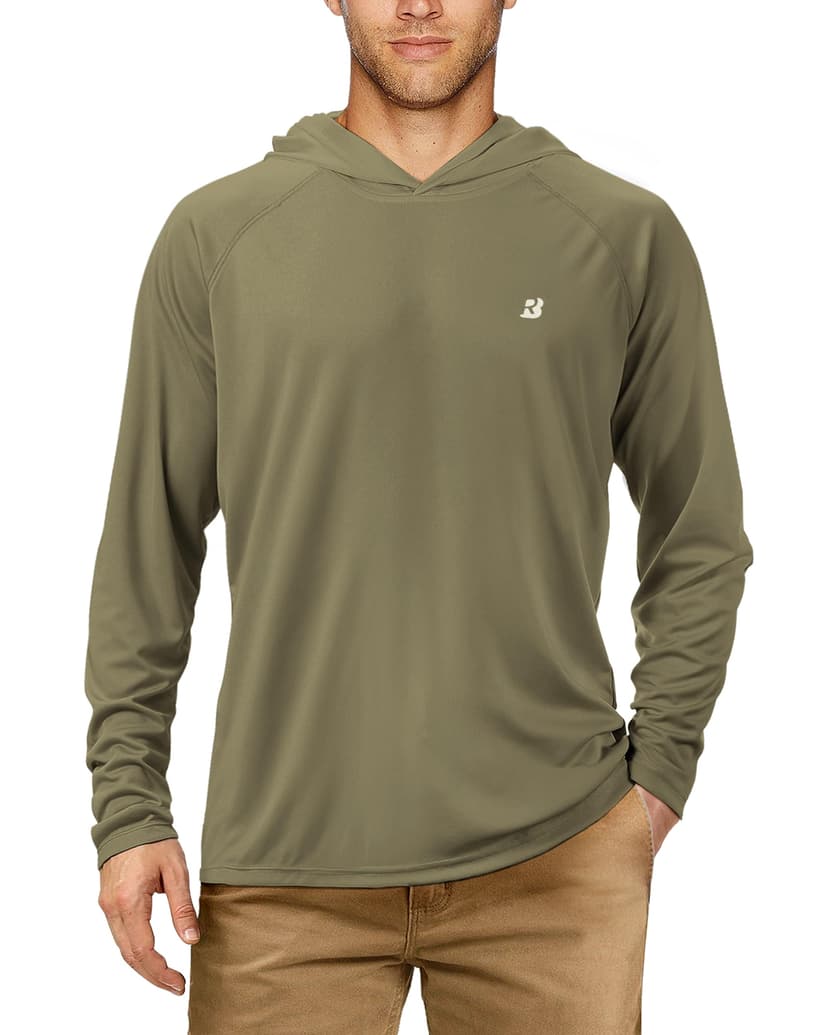 Roadbox UPF 50+ Fishing Shirts for Men, Long Sleeve UV Sun Protection Hoodie, Outdoor Hiking Running Swimming Rash Guard