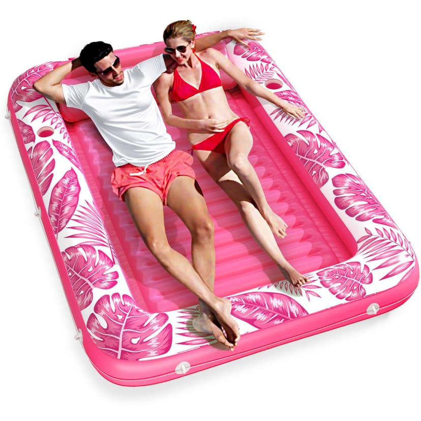 Inflatable Tanning Pool Lounger Float - Jasonwell 4 in 1 Sun Tan Tub Sunbathing Pool Lounge Raft Floatie Toys Water Filled Tanning Bed Mat Pad for Adult Blow Up Kiddie Pools Kids Ball Pit (Rose,XL)