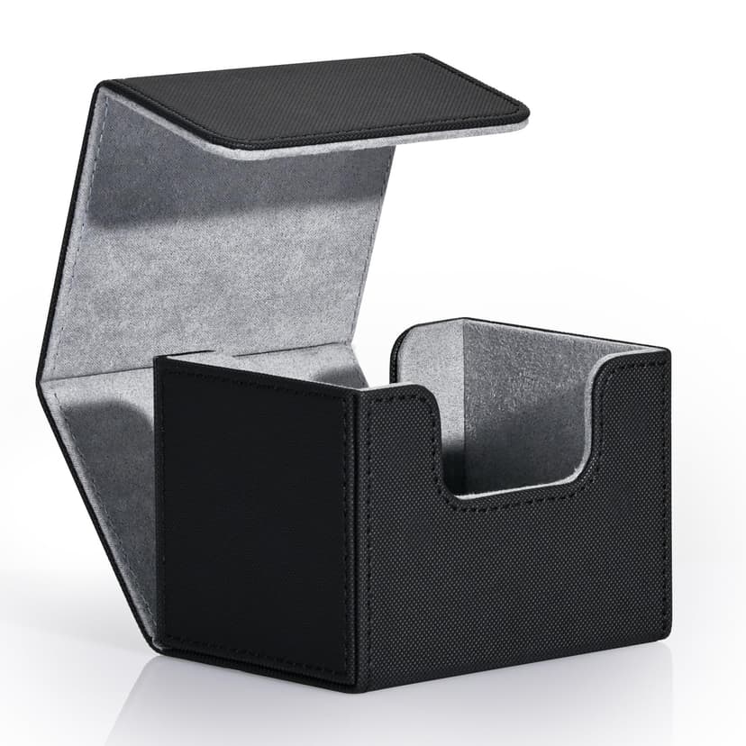 ZLCA Card Deck Box for Trading Cards, MTG Commander Deck Box Holds 120+ Single Sleeved Cards, Leather Magnetic Card Storage Box Fits for Magic the Gathering TCG CCG (Black)