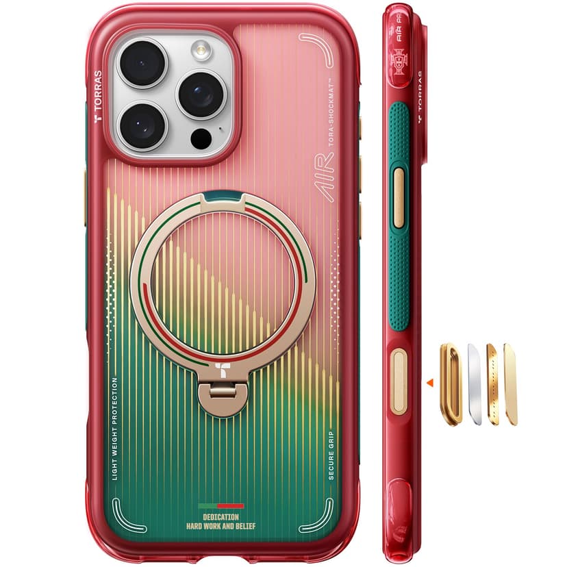 TORRAS World Cup Inspired, Official Portuguese Football Federation Limited Edition, Ostand Q3 Air for iPhone 16 Pro Max Case, 360 Magnetic Stand, Fit for MagSafe, Mil-Grade Drop Tested, Glory Slash