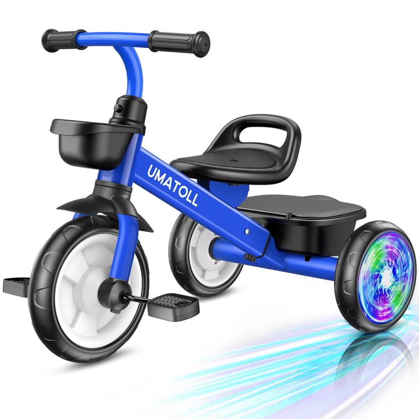 Umatoll Tricycle for Toddlers 2-5 Year Old, Birthday Gift for Boy Girl 2-4 | Adjustable Toddler Bike Outdoor Toys, Trike with Light up Wheels (Blue)