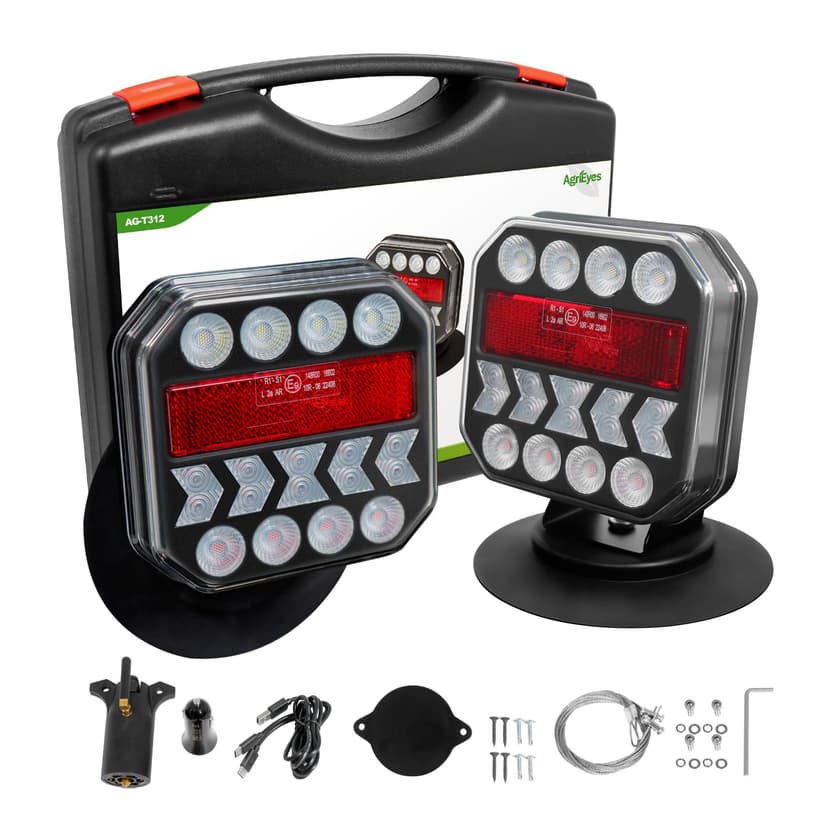 Agrieyes T312 Wireless Trailer Lights w/USB-C, Magnetic Tow Light Kit | Rechargeable, Reverse Light, Built-in Reflector, for Truck, RV, Boat, Caravan, Trailer, Tow