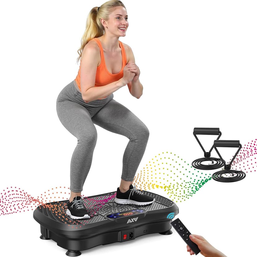 AXV Vibration Plate Fitness Platform Exercise Machine Body Vibrating Board | Curved Design Powerful 200W Bluetooth Oscillating Shake Plate for Lymphatic Drainage Recovery Whole Body Toning With Handle