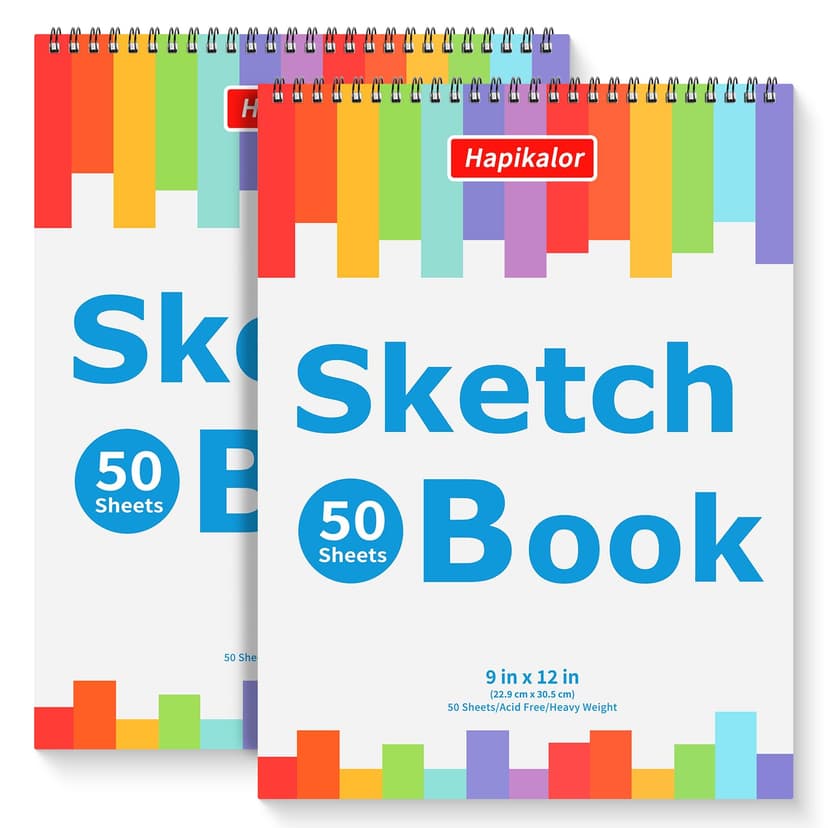 9" x 12" Sketch Book, 2-Pack 50 Sheets Spiral Bound Art Sketchbook Notebook | Acid Free Artist Drawing Book Paper, Art Supplies for Adults Kids, Coloring Book, Sketch Paper for Drawing Coloring Sketch