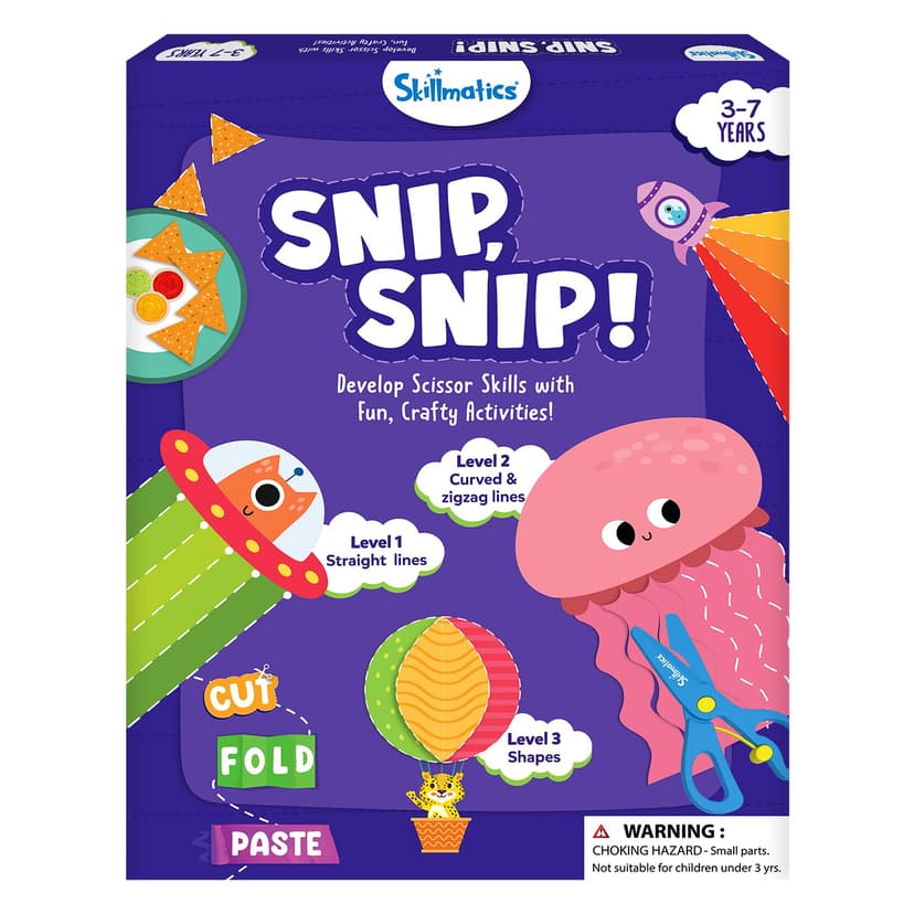 Skillmatics Snip Snip, Scissor Skills, Felt Craft Activity, Gift for Kids | Cutting Activity Book, Safety Scissors, Fine Motor Skills for Preschool, Screen-Free, Learning Toy, Toddlers, Ages 3, 4, 5,