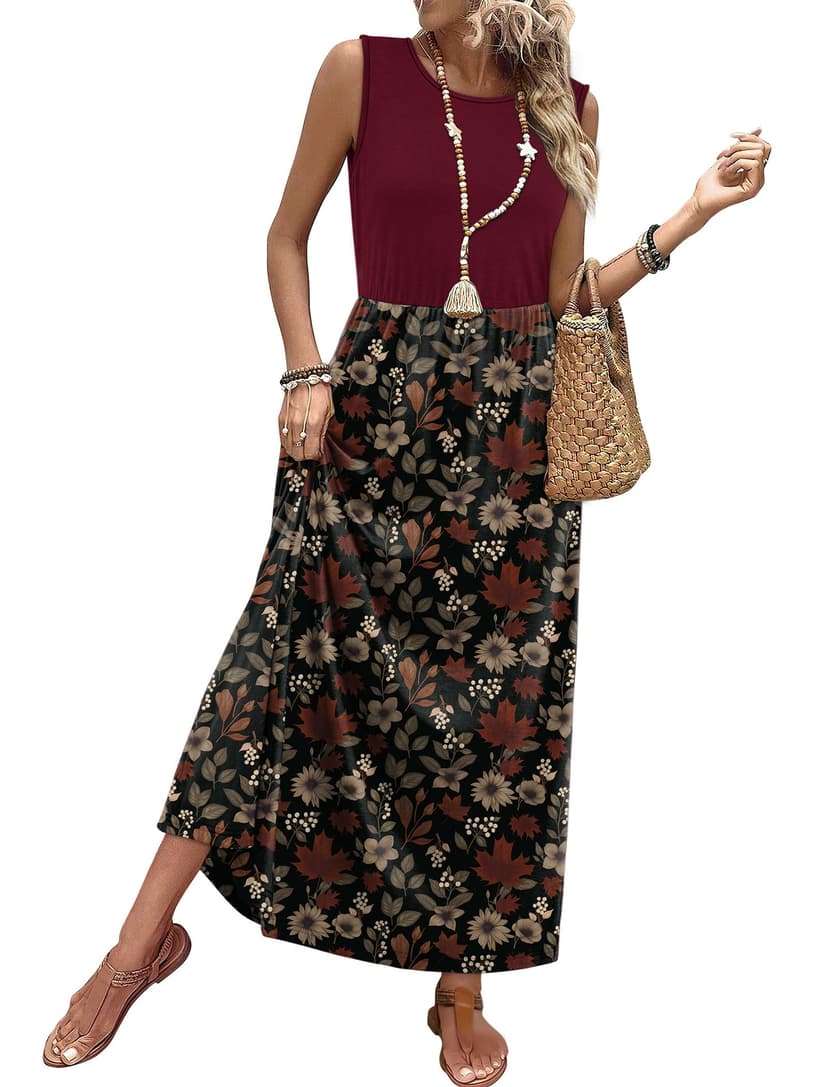 WIHOLL Summer Dresses for Women 2026 Maxi Dresses Long Flowy A Line Sleeveless Sundresses with Pockets