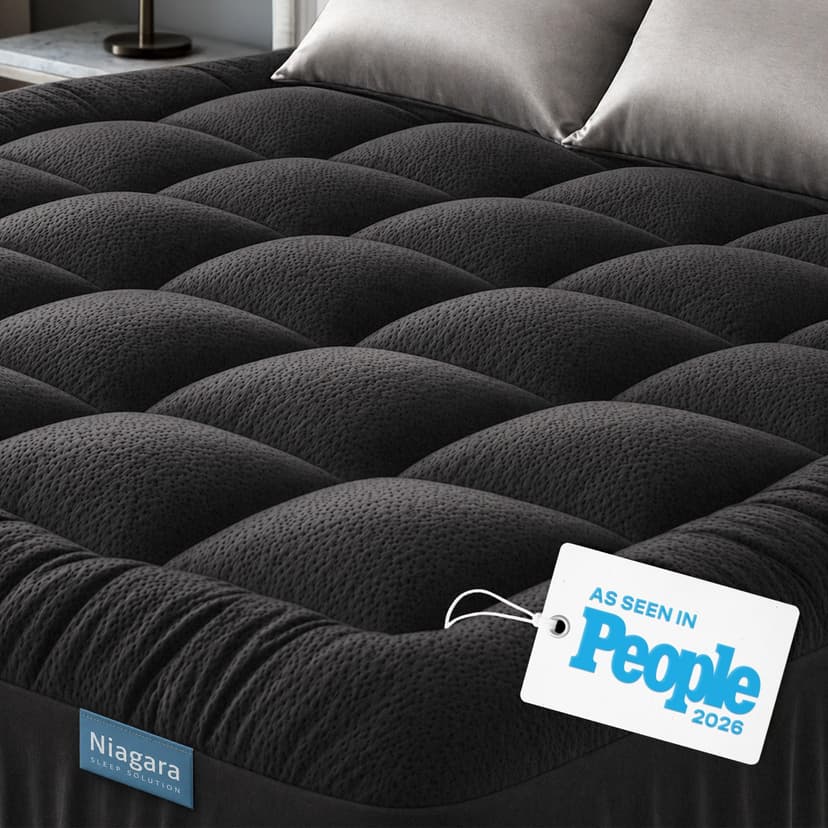 Niagara Sleep Solution King Ultra Soft Mattress Topper — Back Pain Relief | Rayon Derived from Bamboo, 20" Deep Pocket, Naturally Cooling, Pillow Top Mattress Pad, Perfect for Hot Sleepers, Black