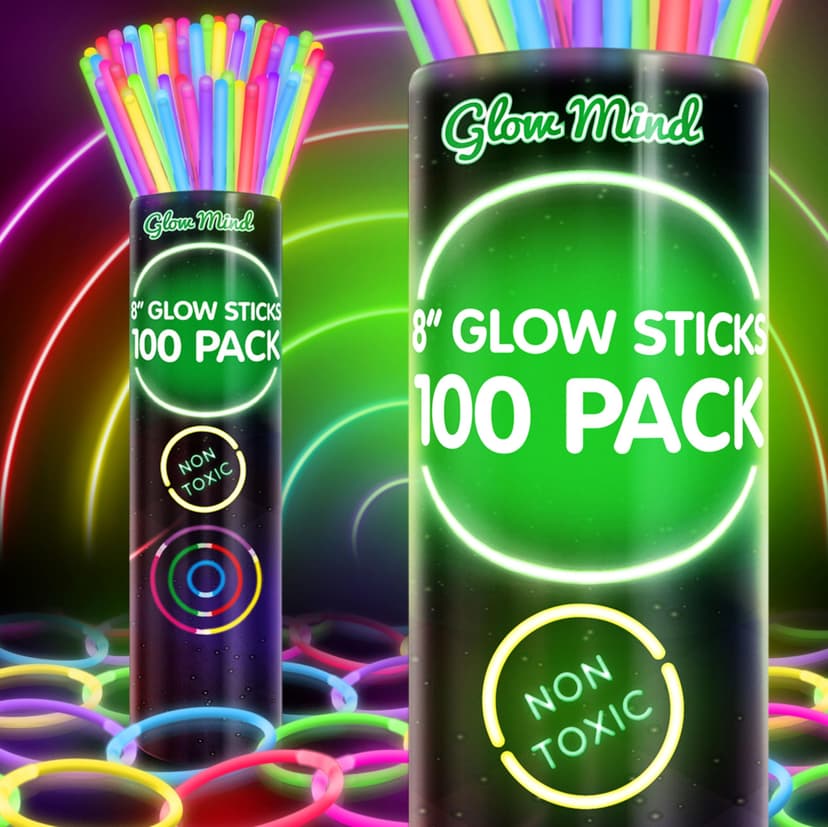100 Ultra Bright Glow Sticks Bulk Party Pack - Halloween Glow in the Dark Party Supplies Pack - 8" Glowsticks Party Favors with Bracelets and Necklaces