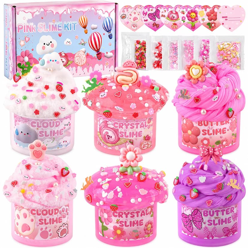 6-Pack Pink Slime Kit for Girls, Cloud Butter Squishy Birthday Gift Set | Party favor, goodie bag stuffer, Easter basket filler and sensory toy for kids ages 4-10