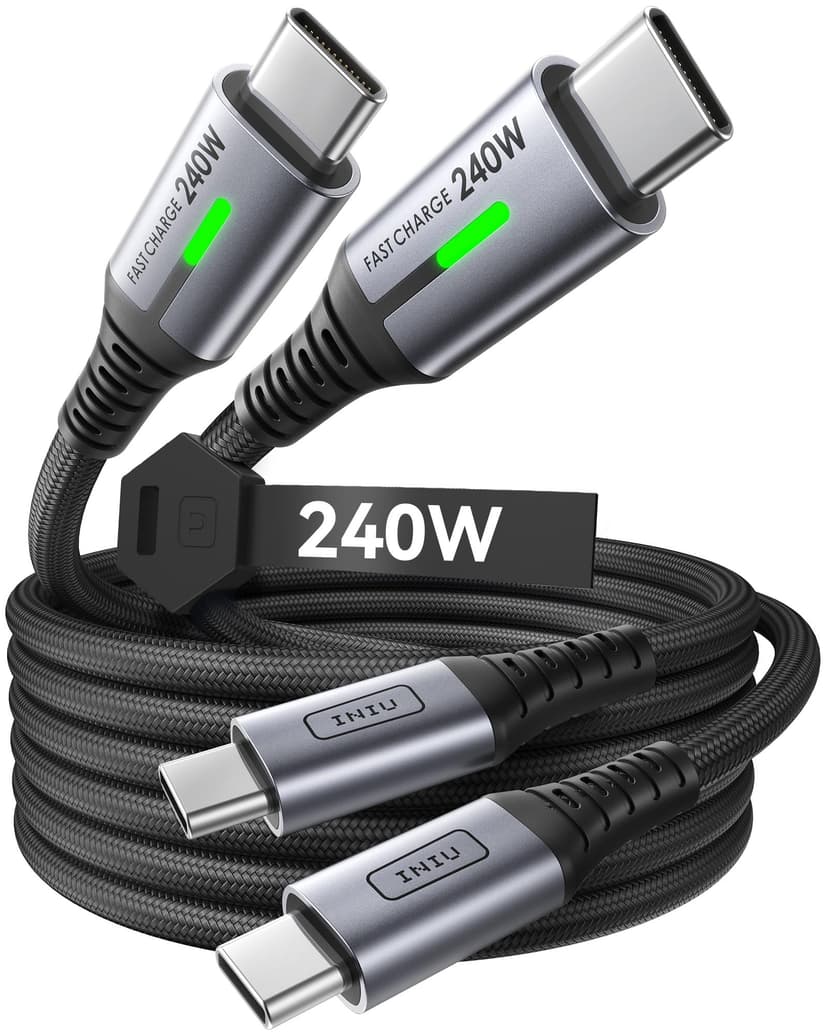 INIU 240W USB C to USB C Cable, [6.6ft+6.6ft] Fast Charging Type C Cord | Nylon Braided, Fast Charging, LED Indicator, USB-C Data Transfer, for iPhone 17 16 Pro, MacBook Pro, iPad, Samsung S26 etc