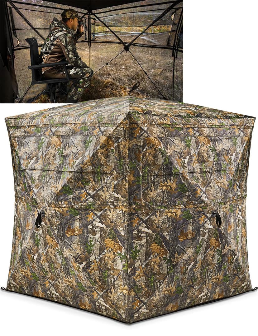 TIDEWE Hunting Blind for Deer, 270° See Through Ground Blind | Pop Up Design, Camo Hunting Tent, Silent Sliding Windows, Brush Loops, Metal Hub, Carry Bag Included