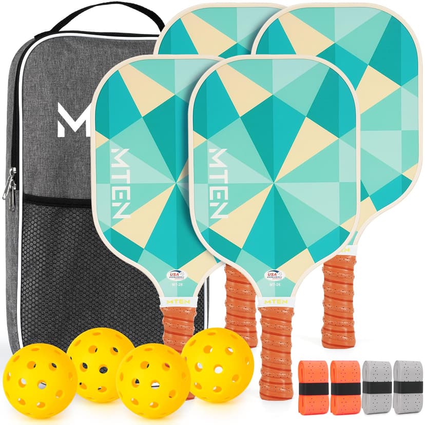 MTEN Pickleball Paddles Set of 2/4/1, USAPA Approved Fiberglass Rackets | Lightweight Set for Men, Women, Beginners & Intermediate