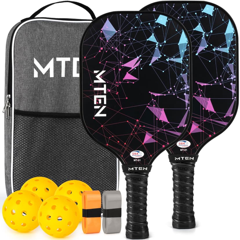 MTEN Pickleball Paddles Set of 2/4/1, USAPA Approved Fiberglass Rackets | Lightweight Set for Men, Women, Beginners & Intermediate