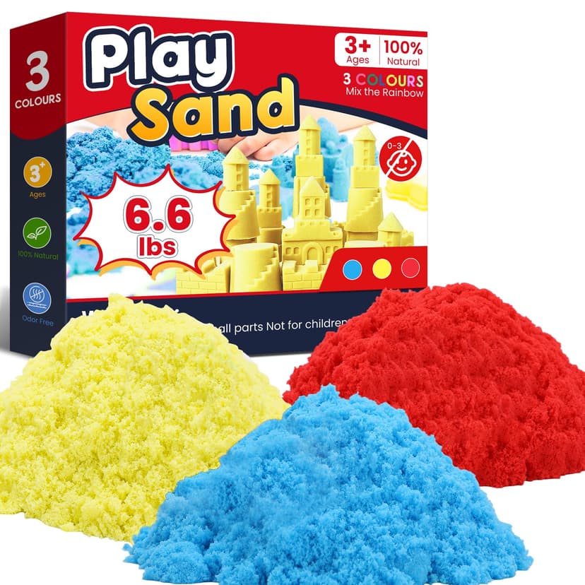 FURWEY 6.6lbs Play Sand,Mixed Packaging of 3-Color Sensory Sand,Suitable for Children to Shaping, Squeezing and Sculpting（Without Molds）