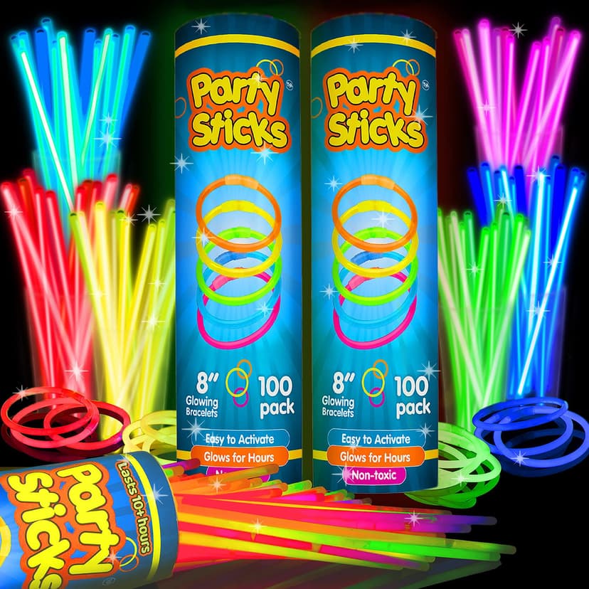 Glow Sticks Bulk Neon Party Supplies - 200 8” Neon Party Glow Sticks w/ Connectors for Glow Necklaces and Glow Bracelets Glow in the Dark Party Supplies