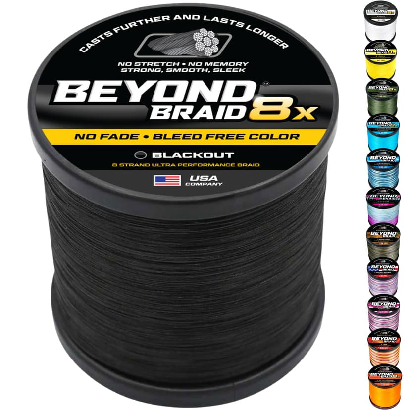 Beyond Braid Braided Fishing Line -Super Strong - Abrasion Resistant - No Stretch -Blue Camo, Moss Camo, White, Green, Pink, Blue, 4 Strand 8 Strand