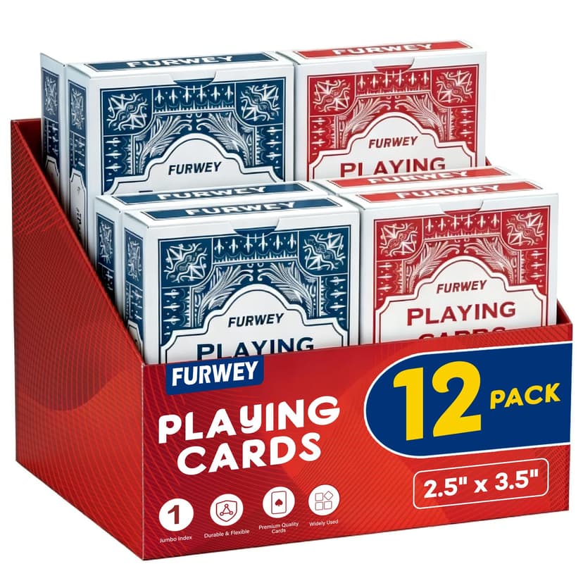 FURWEY 12 Packs Playing Cards, Poker Size Standard Index, Red and Blue | Large Digital Printing Easy to Read, Blackjack, Euchre, Canasta Card Game, Poker Cards