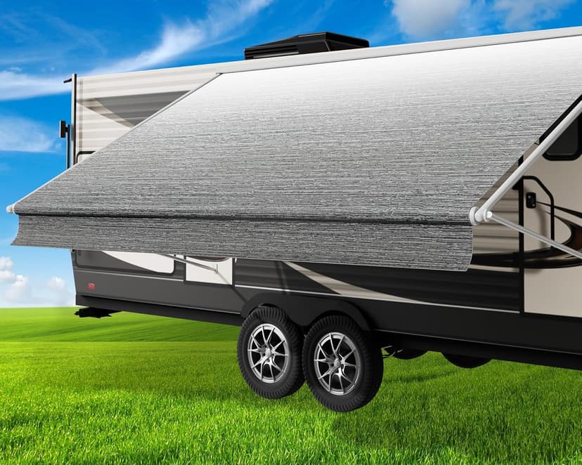 Glamful RV Awning Fabric Replacement 19.5oz Heavy-Duty Vinyl, 15FT(Fabric14'2") Camper Awning Fabric, Weatherproof, UV-Resistant, Cold-Crack Tested, Fit for RVs, Travel Trailers, Gray Fade
